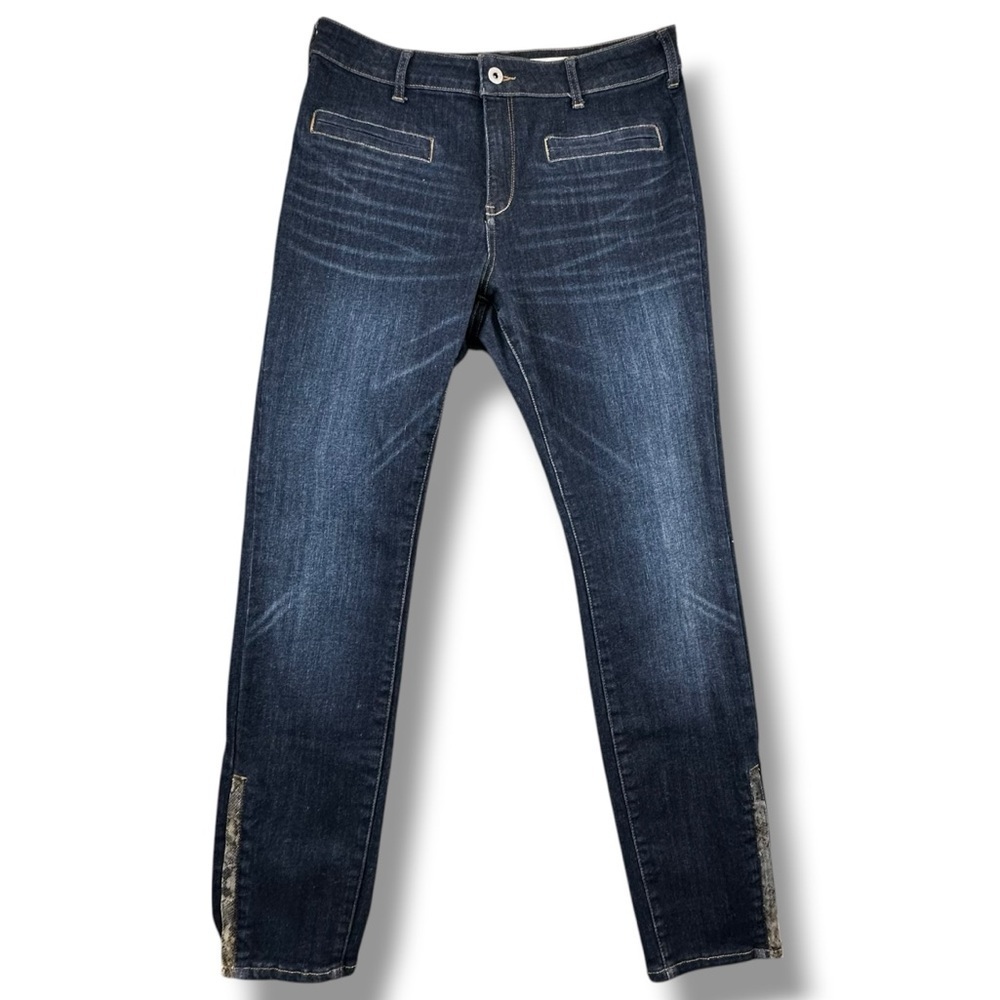 Pilcro and the Letterpress High Rise Skinny Jeans Dark Blue Snakeskin Ankle Zip